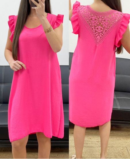 KLEID MIT FLIESSENDEM SPITZENRÜCKEN PE1632 FUSHIA