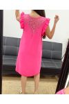 KLEID MIT FLIESSENDEM SPITZENRÜCKEN PE1632 FUSHIA