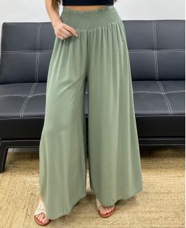 LOOSE FLOWING TROUSERS WITH WIDE ELASTIC PE1675 KHAKI
