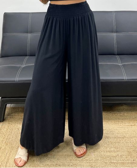 PANTALON AMPLE FLUIDE A LARGE ELASTIQUE PE1675 NOIR