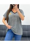 CAMISETA CORAZÓN DE TELA JASPEADA PE1681 NEGRO