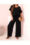 ENSEMBLE AMPLE TOP FLEUR BIJOU + PANTALON PE2173 NOIR