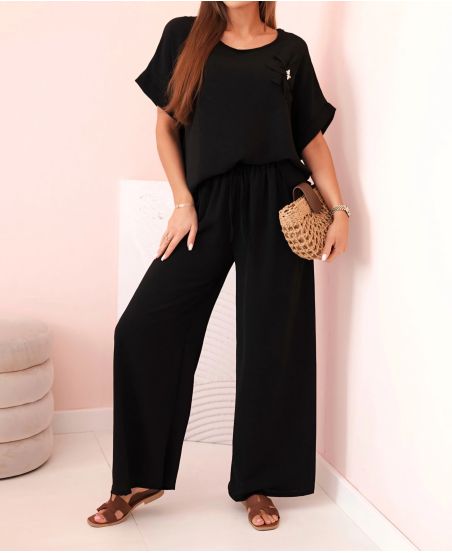 SET SCIOLTO GIOIELLO FIORE TOP + PANTALONE PE2173 NERO