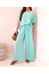 ENSEMBLE AMPLE TOP FLEUR BIJOU + PANTALON PE2173 VERT PASTEL
