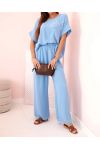 ENSEMBLE AMPLE TOP FLEUR BIJOU + PANTALON PE2173 BLEU CIEL