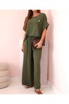 SET SCIOLTO GIOIELLO FIORE TOP + PANTALONI PE2173 KHAKI