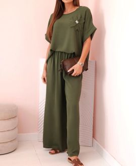 CONJUNTO SUELTO JOYA FLOWER TOP + PANTS PE2173 KHAKI