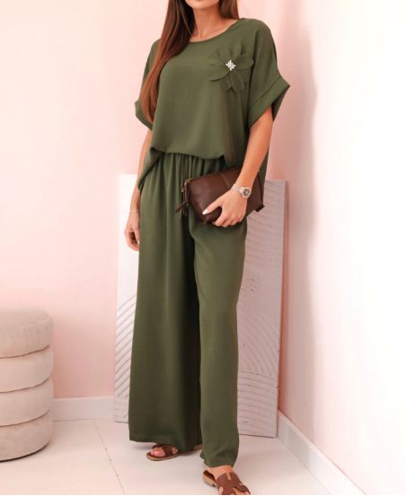SET SCIOLTO GIOIELLO FIORE TOP + PANTALONI PE2173 KHAKI