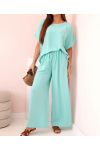 ENSEMBLE AMPLE TOP FLEUR BIJOU + PANTALON PE2173 VERT PASTEL