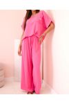 ENSEMBLE AMPLE TOP FLEUR BIJOU + PANTALON PE2173 FUSHIA