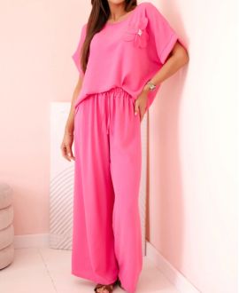 ENSEMBLE AMPLE TOP FLEUR BIJOU + PANTALON PE2173 FUSHIA