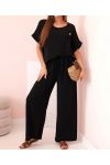 ENSEMBLE AMPLE TOP FLEUR BIJOU + PANTALON PE2173 NOIR