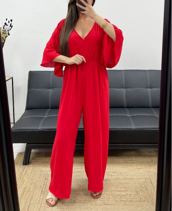 JUMPSUIT MET BREDE RUG PE2177 ROOD