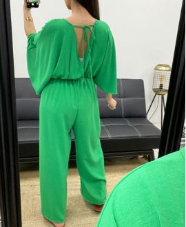 JUMPSUIT MET STROPDAS AAN DE WIJDE RUG PE2177 GROEN