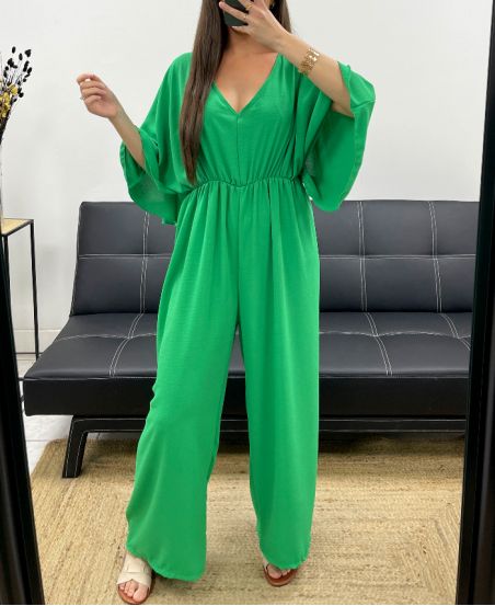 JUMPSUIT MET STROPDAS AAN DE WIJDE RUG PE2177 GROEN