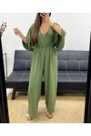 JUMPSUIT MET STROPDAS EN WIJDE RUG PE2177 KHAKI