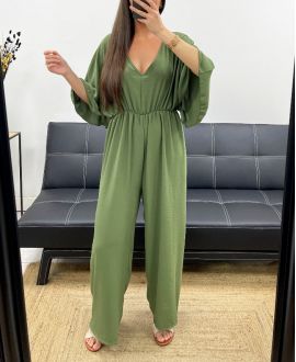 JUMPSUIT MET STROPDAS EN WIJDE RUG PE2177 KHAKI