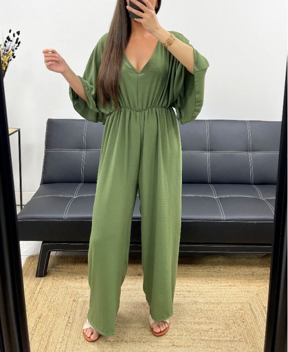 JUMPSUIT MET STROPDAS EN WIJDE RUG PE2177 KHAKI