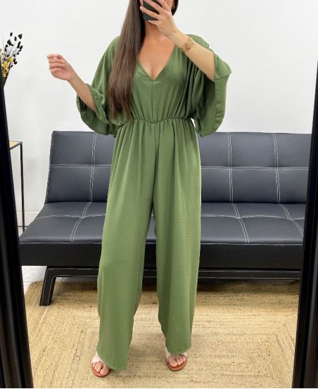 JUMPSUIT MET STROPDAS EN WIJDE RUG PE2177 KHAKI