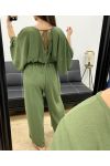 JUMPSUIT MET STROPDAS EN WIJDE RUG PE2177 KHAKI