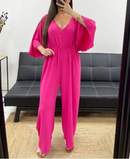 JUMPSUIT MET BREDE RUG PE2177 FUSHIA