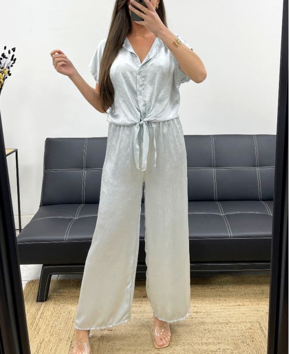 SET BLUMINA + PANTALONE MORBIDO EFFETTO METALLIZZATO PE2129 GRIGIO