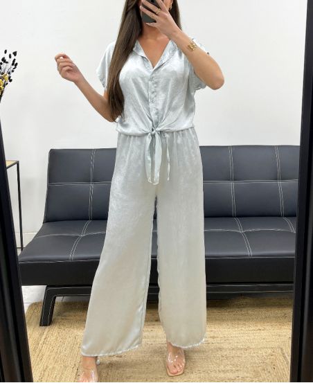 BLUSE + HOSE SET WEICHER METALLIC-EFFEKT PE2129 GRAU