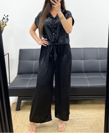 BLUSE + WEICHE HOSE SET METALLIC-EFFEKT PE2129 SCHWARZ