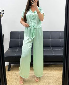 BLUSE + WEICHE HOSE SET METALLIC-EFFEKT PE2129 PASTELLGRÜN