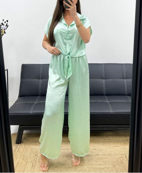 BLUSE + WEICHE HOSE SET METALLIC-EFFEKT PE2129 PASTELLGRÜN