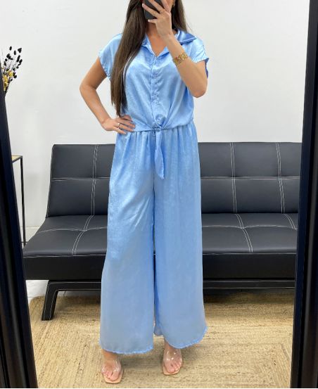 BLOUSE + SOFT TROUSERS SET METALLIC EFFECT PE2129 SKY BLUE