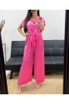 BLUSE + HOSE AUS WEICHEM METALLIC-EFFEKT SET PE2129 FUSHIA