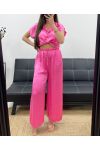BLUSE + HOSE AUS WEICHEM METALLIC-EFFEKT SET PE2129 FUSHIA