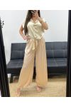 BLUSE + WEICHE HOSE SET METALLIC-EFFEKT PE2129 CREME
