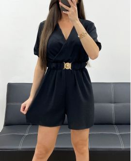 COMBINACIÓN DE PANTALONES CORTOS + CINTURA ELÁSTICA PE2183 NEGRO