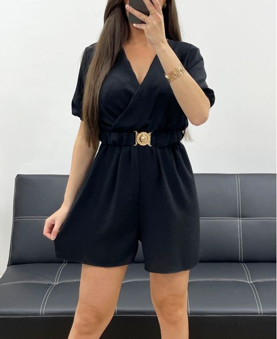 COMBINACIÓN DE PANTALONES CORTOS + CINTURA ELÁSTICA PE2183 NEGRO