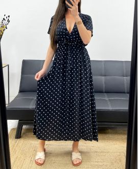 ROBE LONGUE A POIS FLUIDE VISCOSE PE2149 NOIR