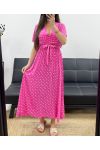 FLIESSENDES MAXIKLEID AUS VISKOSE MIT TUPFEN PE2149 FUSHIA