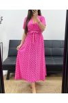 FLIESSENDES MAXIKLEID AUS VISKOSE MIT TUPFEN PE2149 FUSHIA