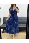 LANGES KLEID MIT FLIESSENDEN VISKOSE-TUPFEN MARINEBLAU PE2149