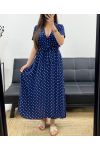LANGES KLEID MIT FLIESSENDEN VISKOSE-TUPFEN MARINEBLAU PE2149