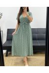 FLIESSENDES MAXIKLEID AUS VISKOSE MIT TUPFEN PE2149 KHAKI