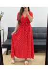 FLIESSENDES MAXIKLEID AUS VISKOSE MIT TUPFEN PE2149 ROT
