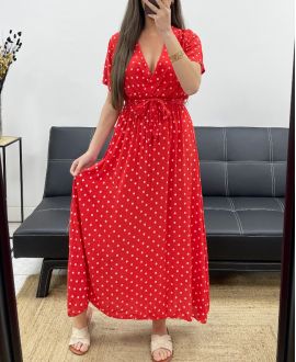 VISCOSE FLOWING POLKA DOT MAXI DRESS PE2149 RED
