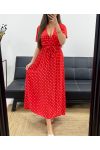 FLIESSENDES MAXIKLEID AUS VISKOSE MIT TUPFEN PE2149 ROT
