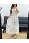 ROBE LONGUE A POIS FLUIDE VISCOSE PE2149 BLANC