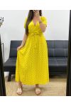 FLIESSENDES MAXIKLEID AUS VISKOSE MIT TUPFEN PE2149 GELB