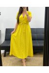 FLIESSENDES MAXIKLEID AUS VISKOSE MIT TUPFEN PE2149 GELB