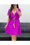 KLEID MIT AUSGEFALLENEM AUSSCHNITT + KRAWATTE PE2128 LILA