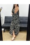 LANGES KLEID MIT SATINEFFEKT SCHLITZE MIT SCHLITZEN PE2097 GEFLECKT